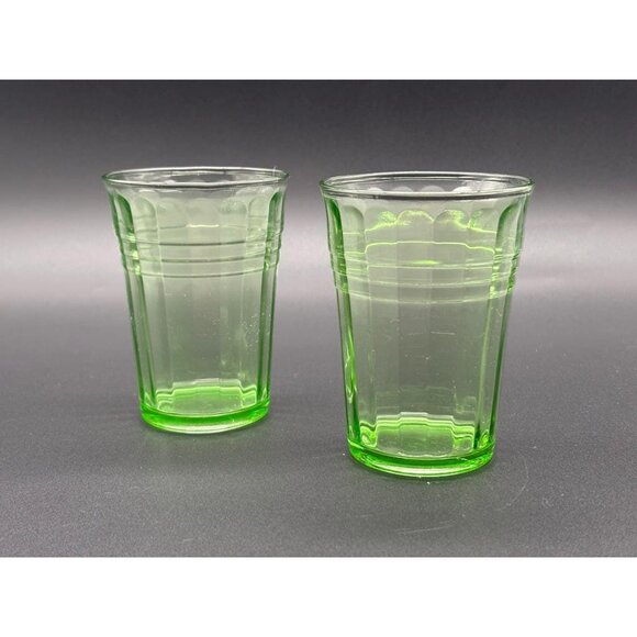 Vintage Hazel Atlas Moderntone Green Uranium Depression Glass Drinking Glasses - Picture 6 of 8